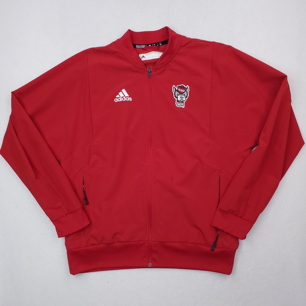 NC State Wolfpack Jacket Mens Medium Red Adidas Softshell Track Coat NCSU